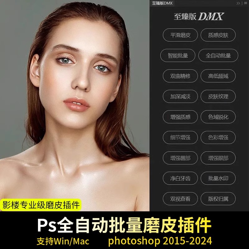 至臻版DMX一键自动人像精修质感磨皮修图插件